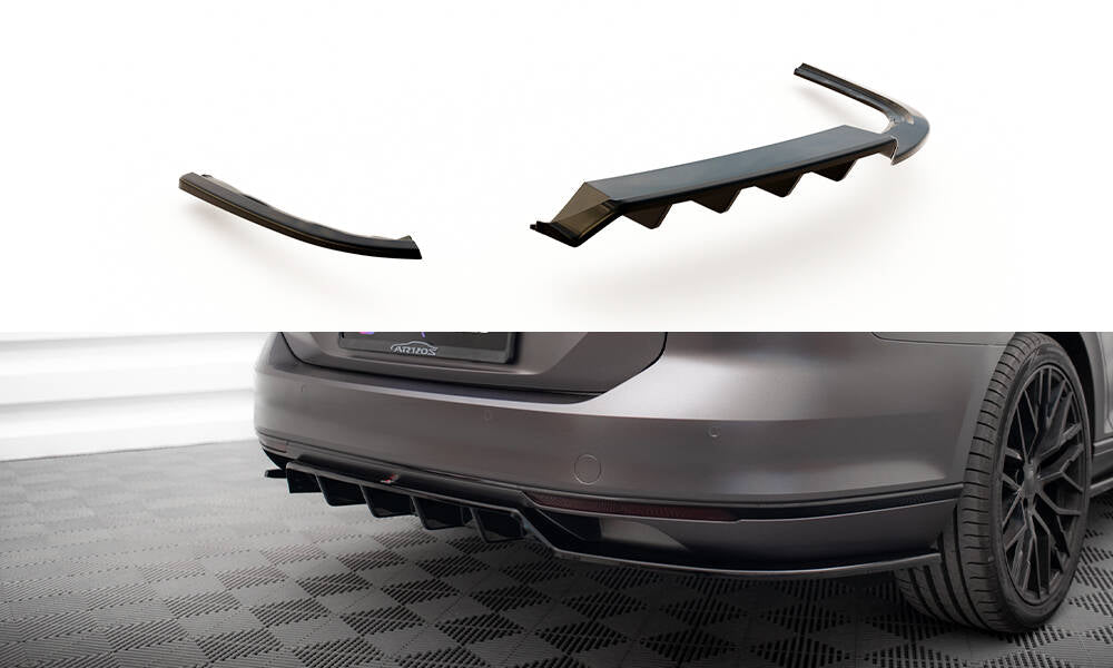 Mittlerer Cup Diffusor DTM Look Heck Ansatz für VW Passat R-Line B8 schwarz Hochglanz