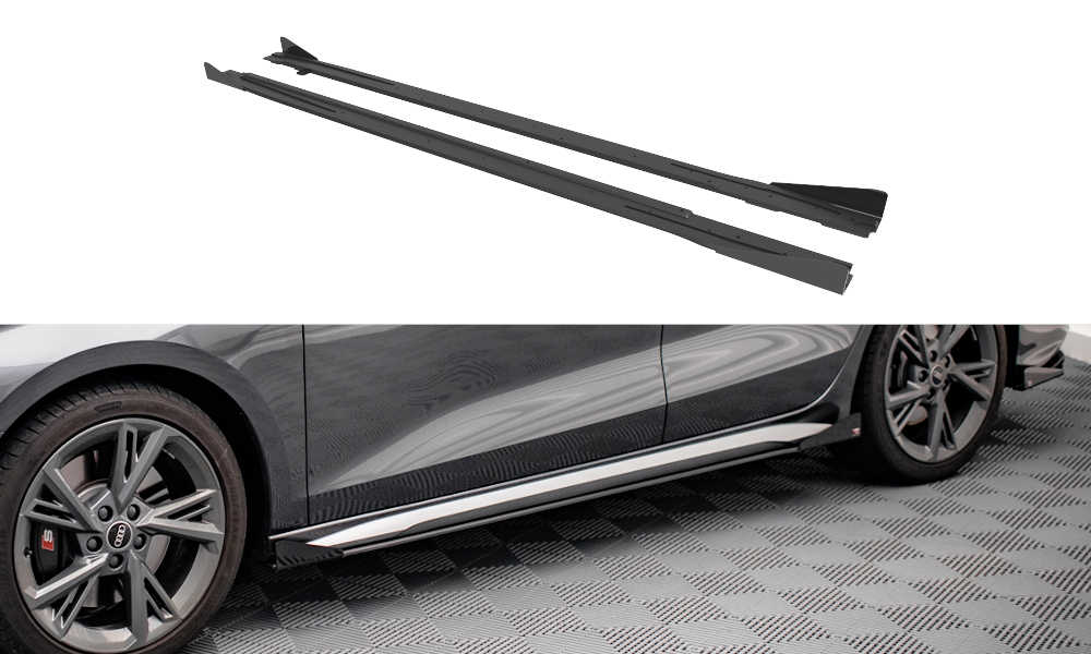 Street Pro Seitenschweller Ansatz für + Flaps Audi S3 / A3 S-Line 8Y / 8Y Facelift schwarz Hochglanz