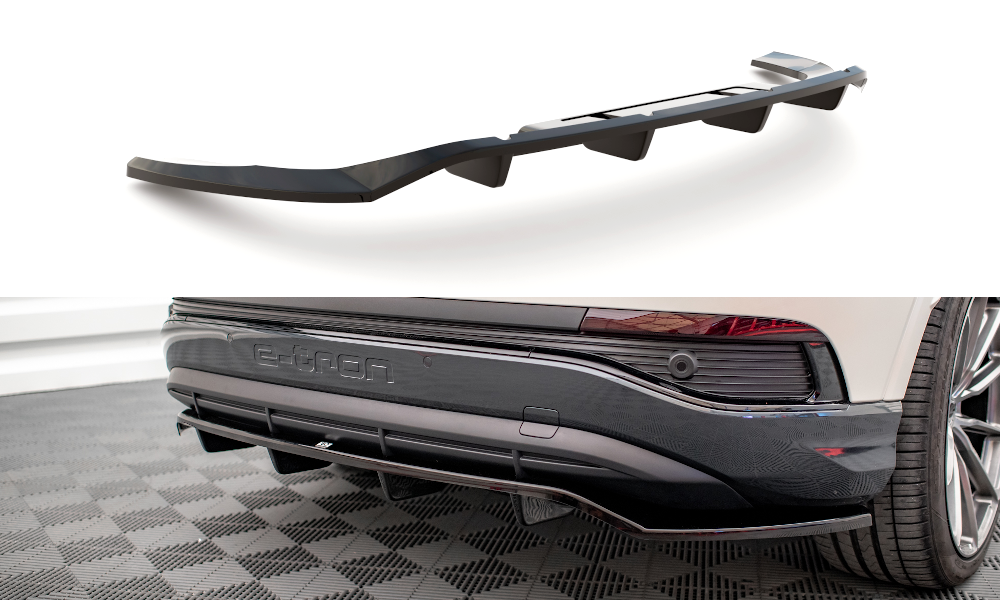 Mittlerer Cup Diffusor DTM Look Heck Ansatz für Audi Q4 e-tron Sportback S-line Mk1 schwarz Hochglanz