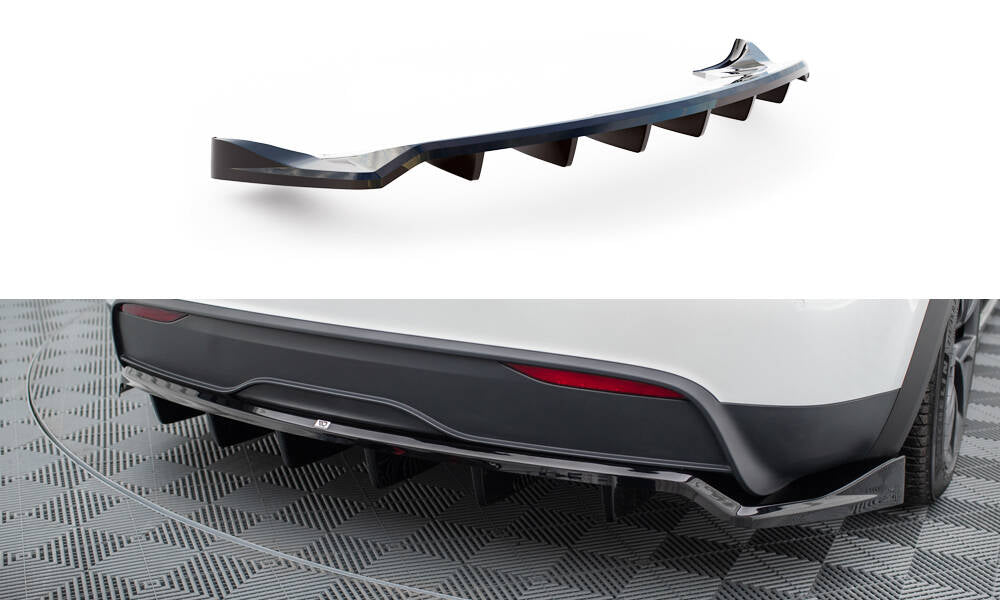 Mittlerer Cup Diffusor DTM Look Heck Ansatz für Tesla Model X Mk1 Facelift schwarz Hochglanz