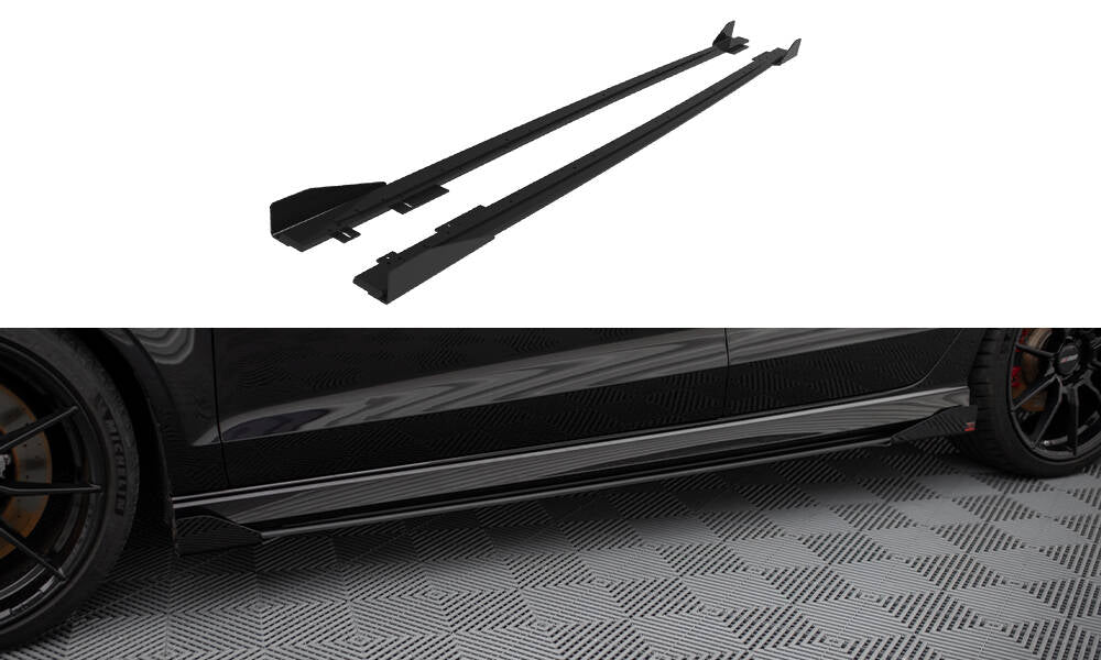 Street Pro Seitenschweller Ansatz für V.1 + Flaps für Audi RS3 Limousine 8V Facelift schwarz Hochglanz