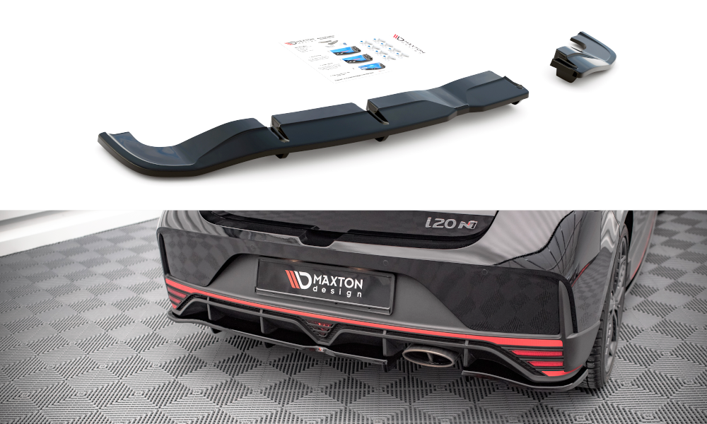 Mittlerer Cup Diffusor DTM Look Heck Ansatz für Hyundai I20 N Mk3 schwarz Hochglanz
