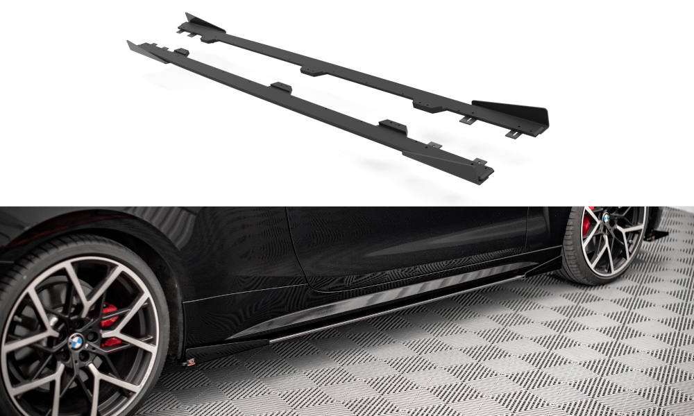 Street Pro Seitenschweller Ansatz für + Flaps BMW 4er M-Paket / M440i G22 / G23 / G22 Facelift / G23 Facelift schwarz Hochglanz