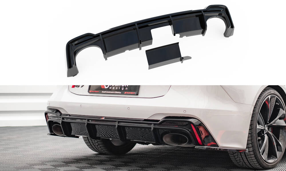 Diffusor Heck Ansatz für Audi RS7 C8 (mit AHK) schwarz Hochglanz