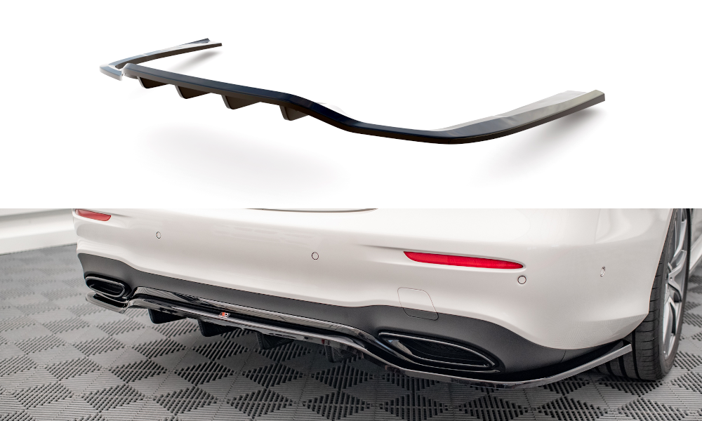 Mittlerer Cup Diffusor DTM Look Heck Ansatz für Mercedes-Benz E AMG-Line Limousine W213 Facelift schwarz Hochglanz