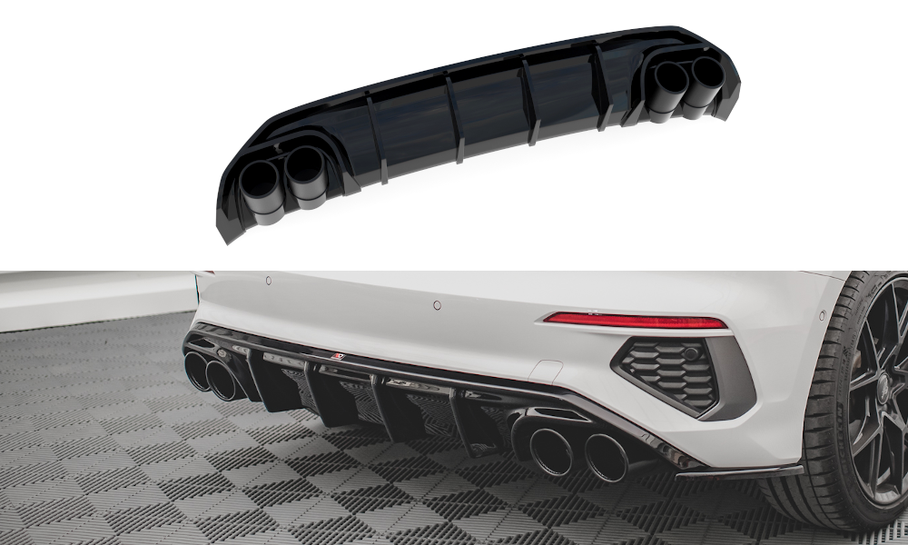 Diffusor Heck Ansatz + Endrohre für Audi A3 S-Line Sportback 8Y