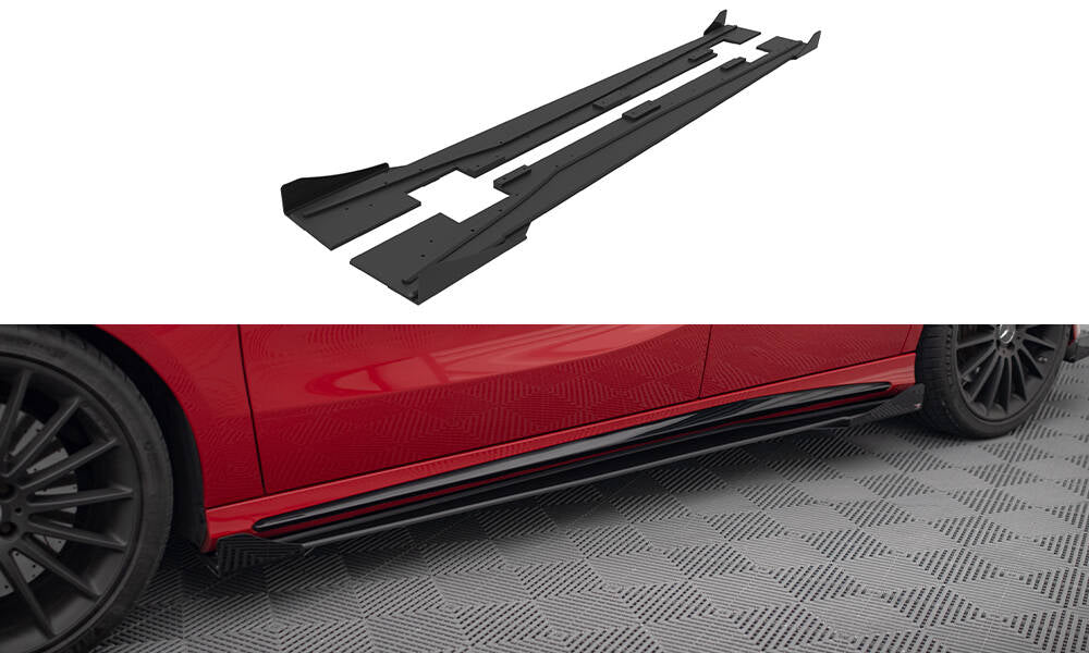 Street Pro Seitenschweller Ansatz für + Flaps Mercedes-Benz A 45 AMG W176 Facelift schwarz Hochglanz
