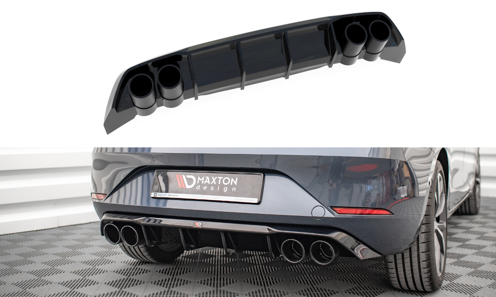 Diffusor Heck Ansatz + Endrohre für Seat Leon FR Hatchback Mk4