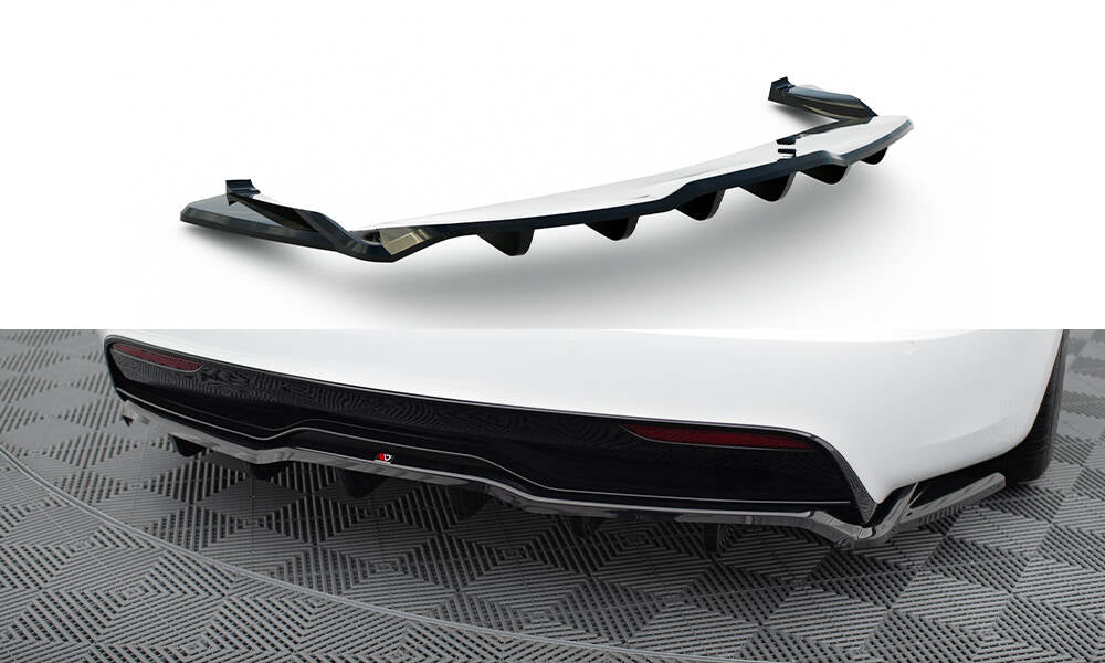 Mittlerer Cup Diffusor DTM Look Heck Ansatz V.2 für Tesla Model S Plaid Mk1 Facelift schwarz Hochglanz