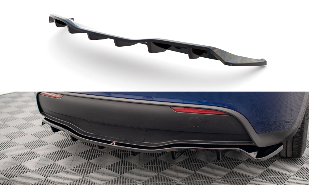 Mittlerer Cup Diffusor DTM Look Heck Ansatz für Tesla Model Y schwarz Hochglanz