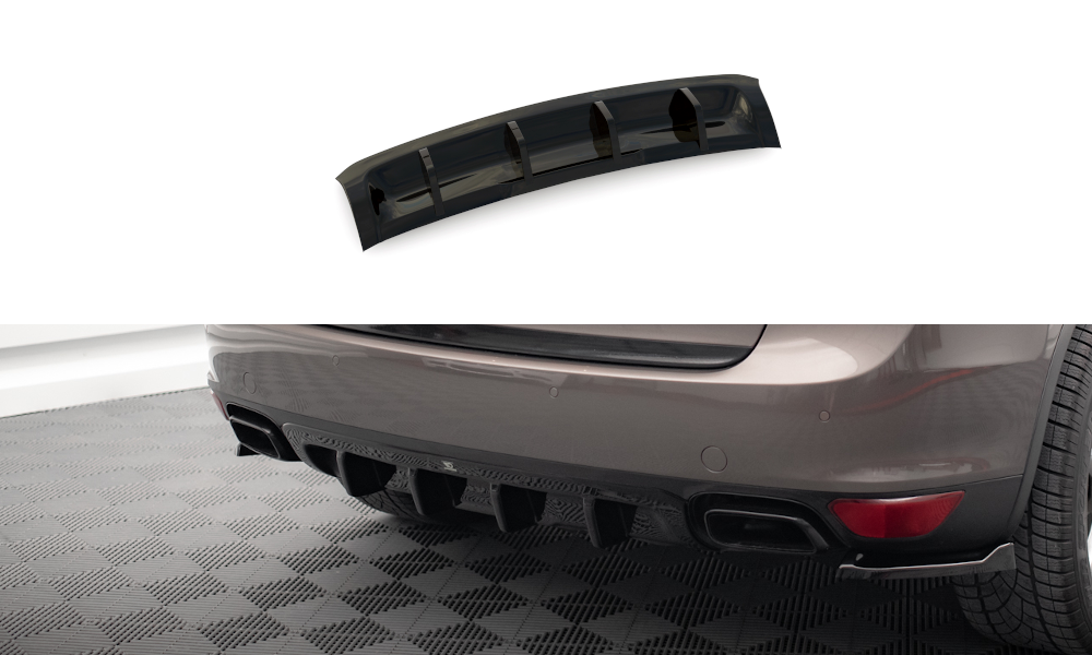 Diffusor Heck Ansatz für Porsche Cayenne Turbo / Standard Mk2 schwarz Hochglanz