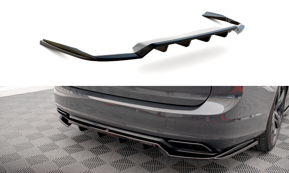 Mittlerer Cup Diffusor DTM Look Heck Ansatz für Volvo V90 / S90 R-Design Mk2 schwarz Hochglanz