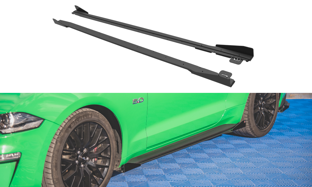 Street Pro Seitenschweller Ansatz für V.1 + Flaps für Ford Mustang GT Mk6 Facelift schwarz Hochglanz