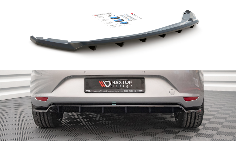 Mittlerer Cup Diffusor DTM Look Heck Ansatz für Seat Leon Hatchback Mk3 schwarz Hochglanz