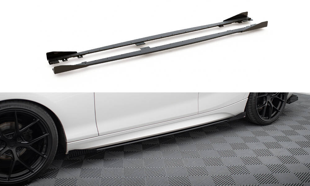 Street Pro Seitenschweller Ansatz V.2 für + Flaps für BMW 1er F20 M135i / M140i / M-Paket schwarz Hochglanz