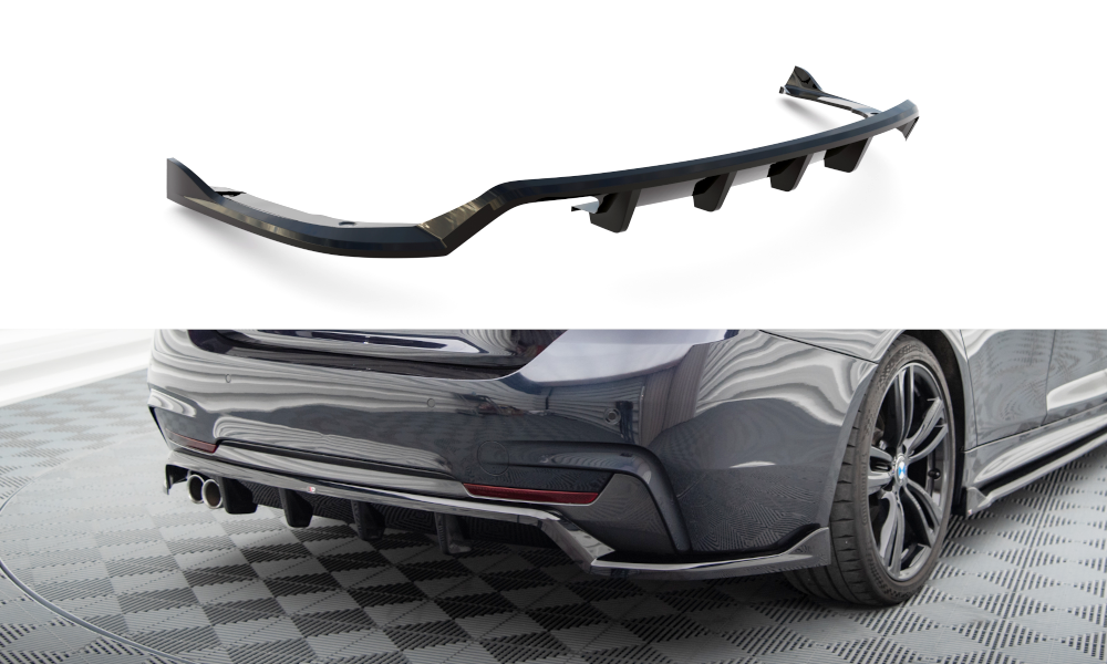 Mittlerer Cup Diffusor DTM Look Heck Ansatz für BMW 4er Coupe / Gran Coupe / Cabrio M-Paket F32 / F36 / F33 schwarz Hochglanz