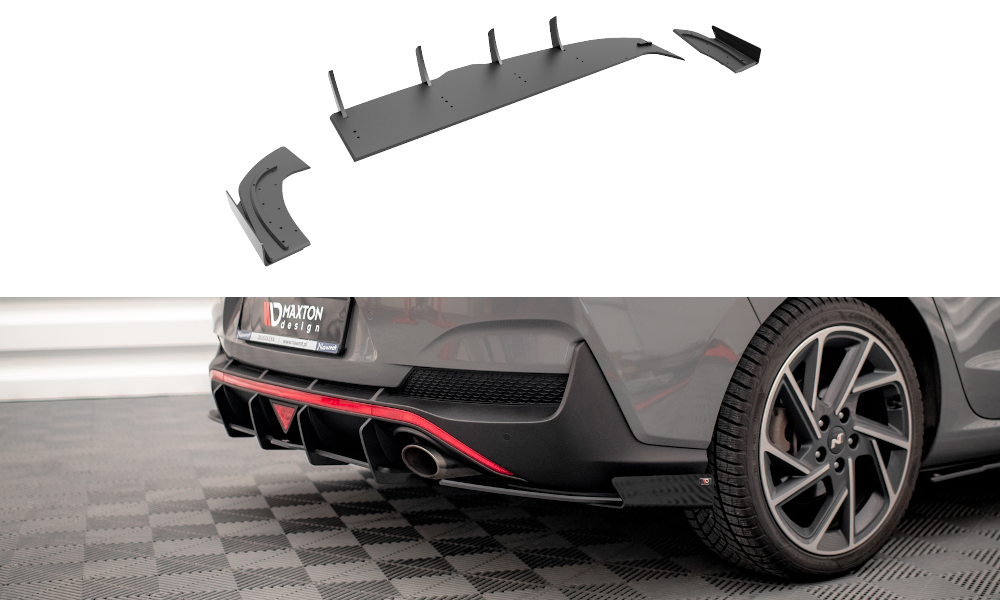 Street Pro Heck Ansatz Flaps Diffusor +Flaps für Hyundai I30 Fastback N-Line Mk3 Facelift schwarz Hochglanz