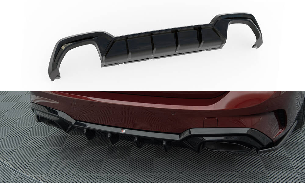 Diffusor Heck Ansatz für BMW M340i G20 / G21 (Passend für Fahrzeuge mit Anhängerkupplung) schwarz Hochglanz