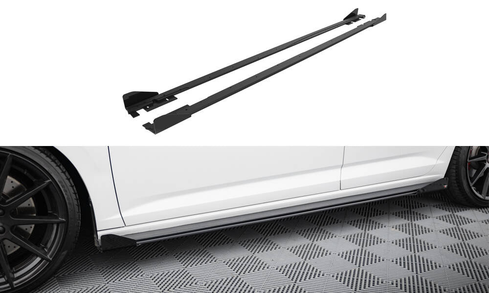 Street Pro Seitenschweller Ansatz + Flaps für VW Jetta GLI Mk7 schwarz Hochglanz
