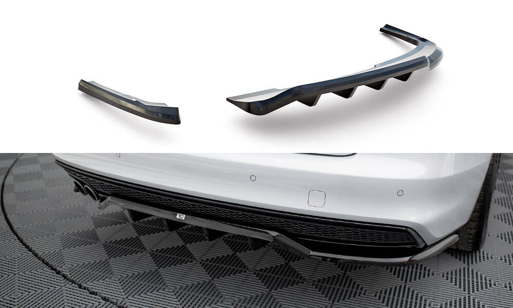 Mittlerer Cup Diffusor DTM Look Heck Ansatz für Audi A4 Competition B8 Facelift schwarz Hochglanz