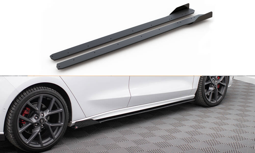 Street Pro Seitenschweller Ansatz für + Flaps Ford Focus ST / ST-Line Mk4 schwarz Hochglanz