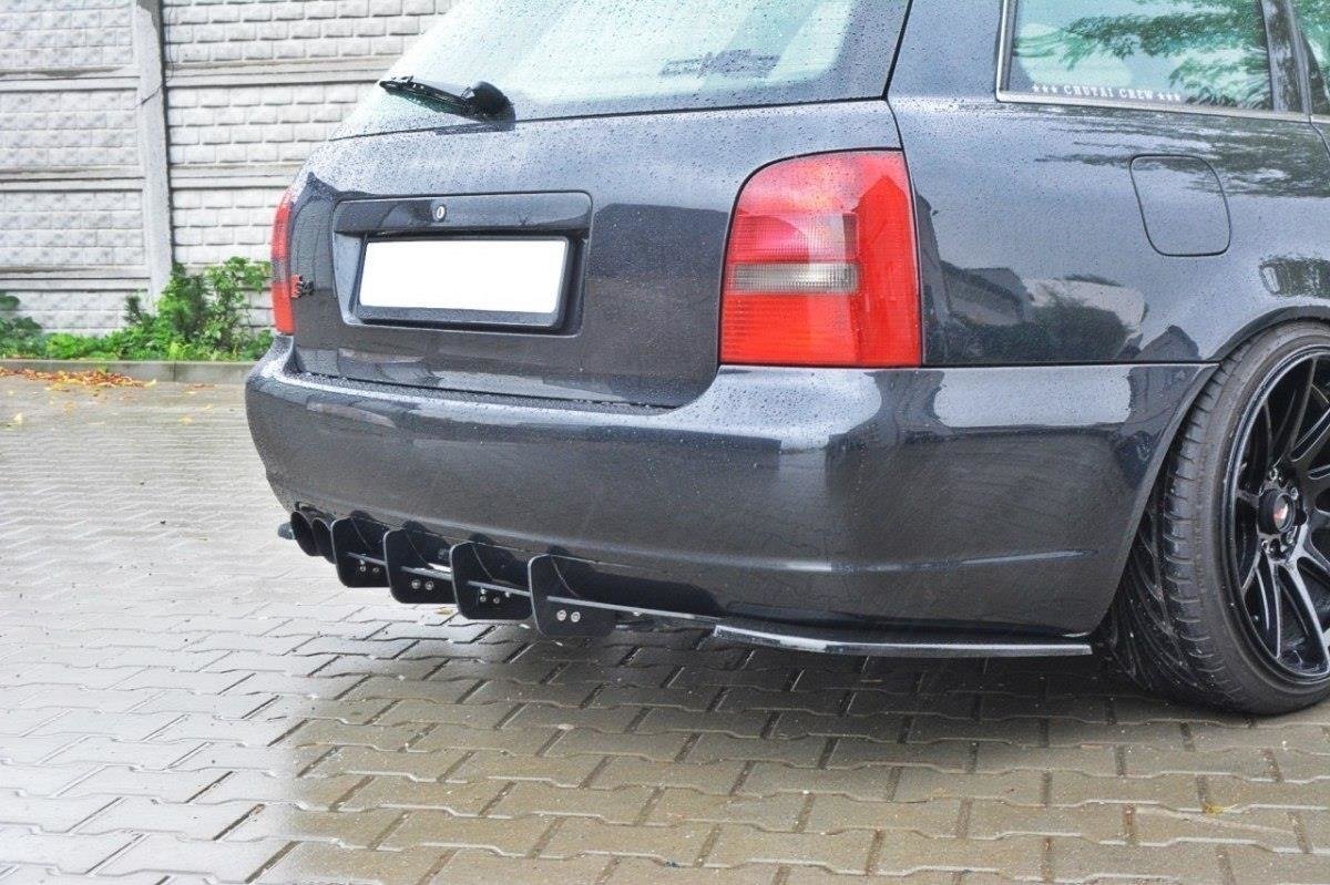 Heck Ansatz Flaps Diffusor für AUDI S4 B5 Avant schwarz Hochglanz