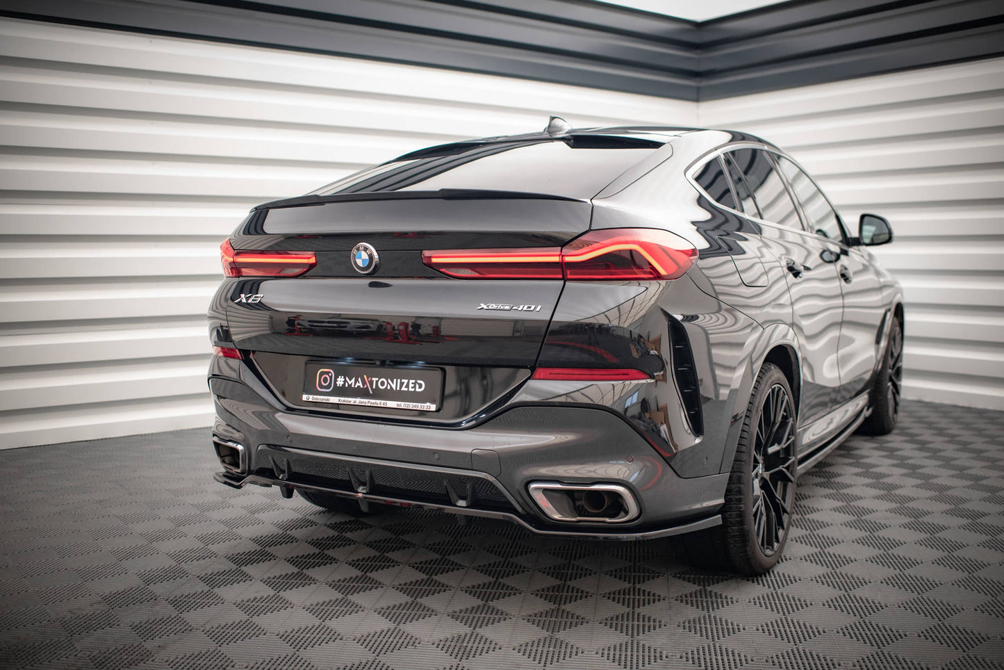 Mittlerer Cup Diffusor DTM Look Heck Ansatz V.2 für BMW X6 M-Paket G06 schwarz Hochglanz