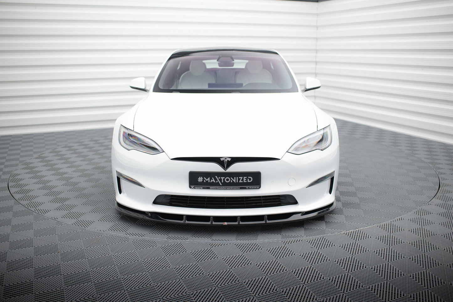 Front Ansatz V.3 für Tesla Model S Plaid Mk1 Facelift schwarz Hochglanz