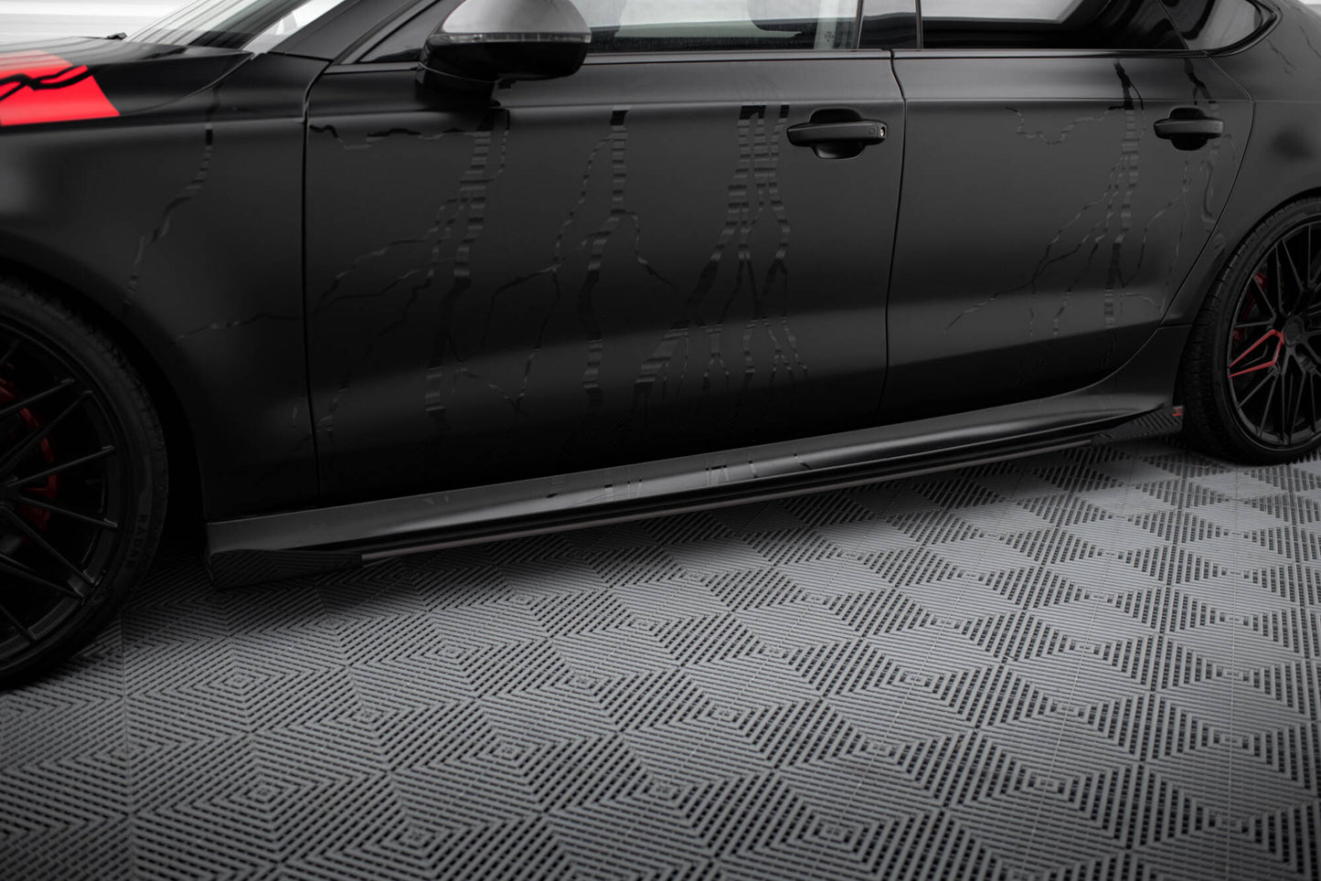 Street Pro Seitenschweller Ansatz für + Flaps Audi A7 RS7 Look C7 schwarz Hochglanz