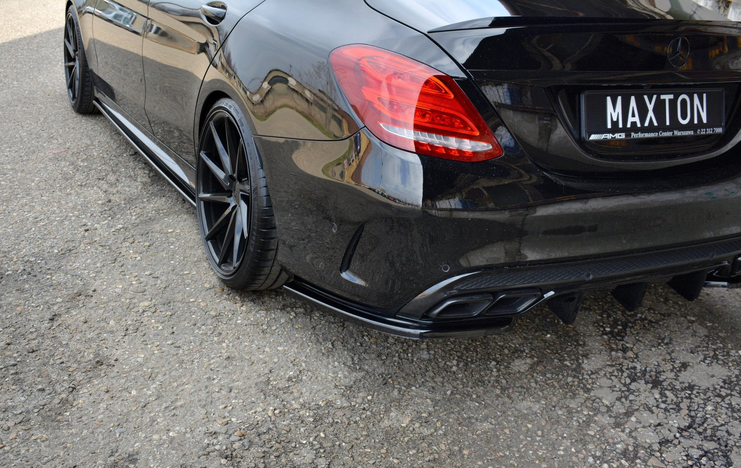 Heck Ansatz Flaps Diffusor für Mercedes-AMG C 43 Limousine W205 Facelift schwarz Hochglanz