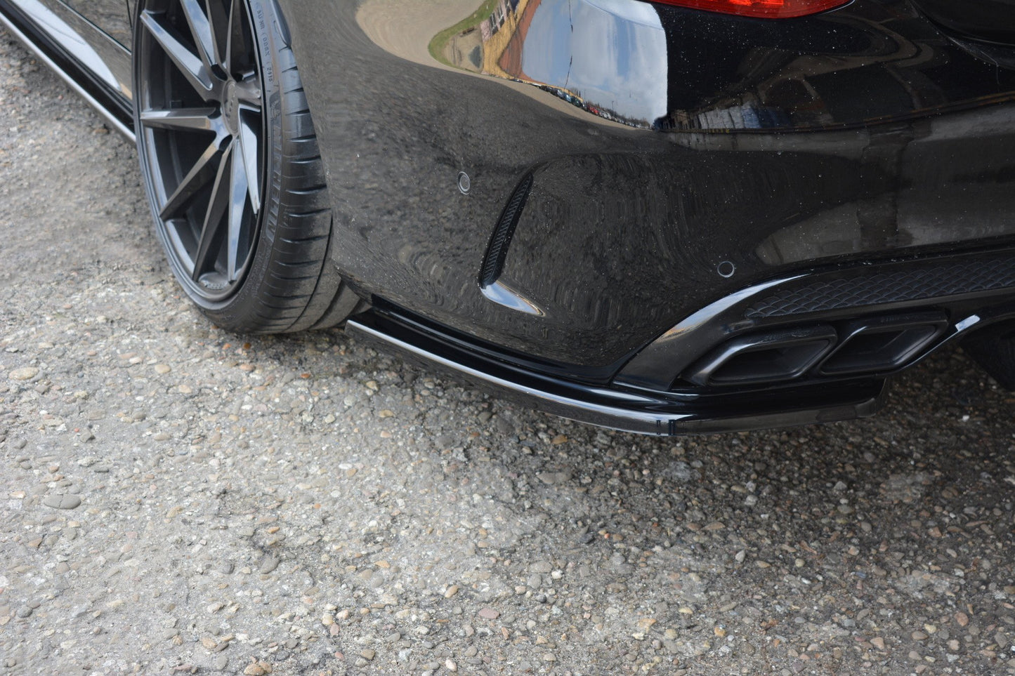 Heck Ansatz Flaps Diffusor für Mercedes-AMG C 43 Limousine W205 Facelift schwarz Hochglanz