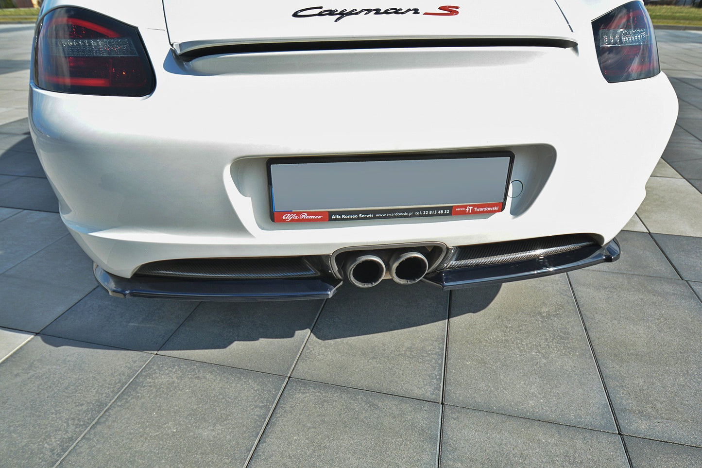 Heck Ansatz Flaps Diffusor für PORSCHE CAYMAN S 987C schwarz Hochglanz