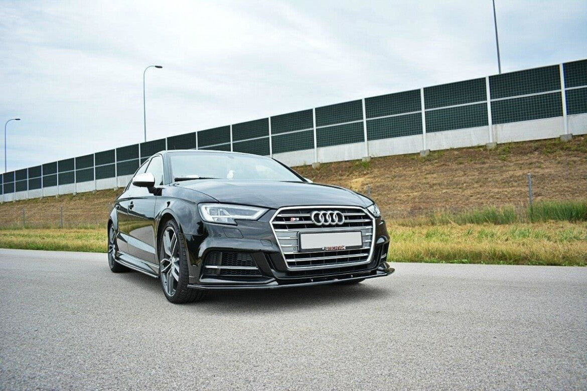 Maxton Front Ansatz für V.1 Audi S3 / A3 S-Line Hatchback / Sportback 8V Facelift schwarz Hochglanz