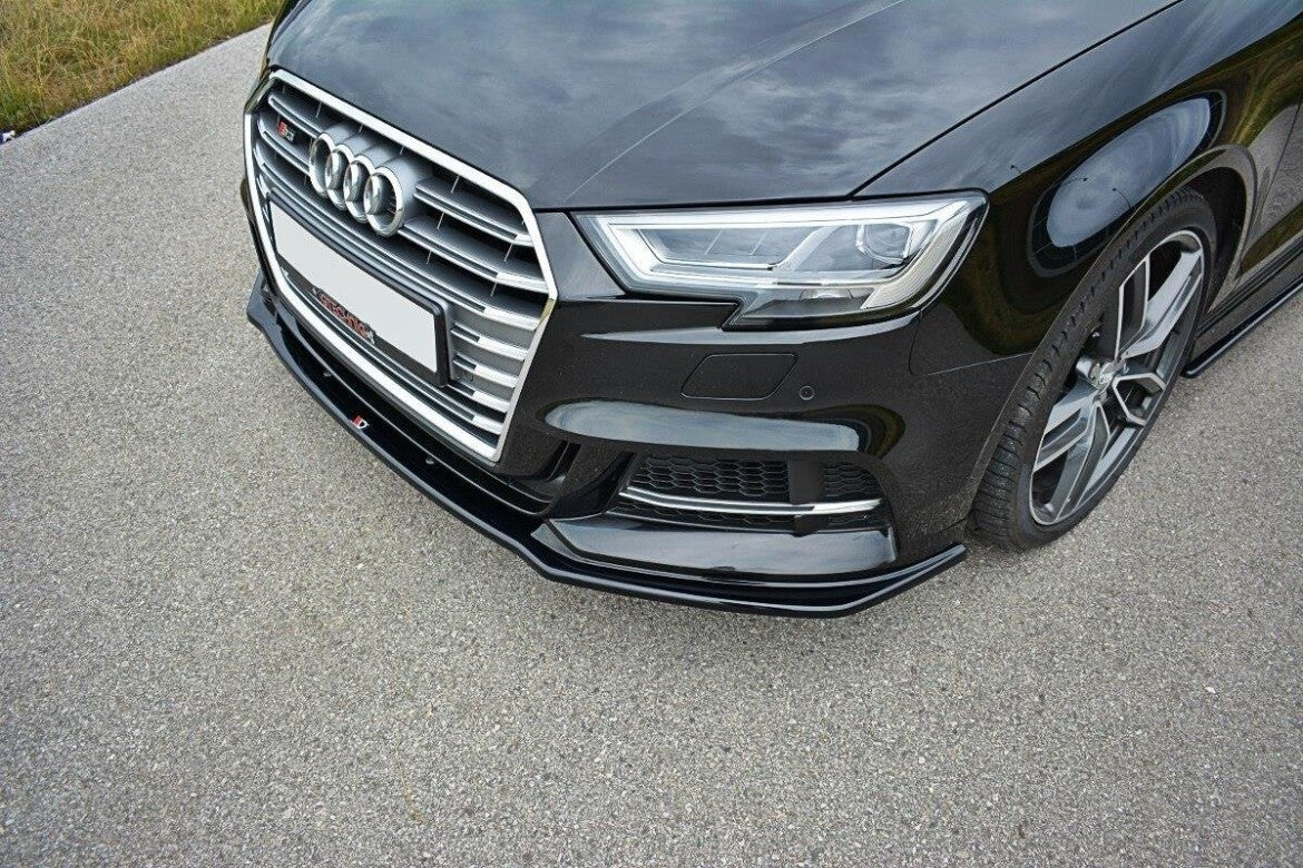 Maxton Front Ansatz für V.1 Audi S3 / A3 S-Line Hatchback / Sportback 8V Facelift schwarz Hochglanz