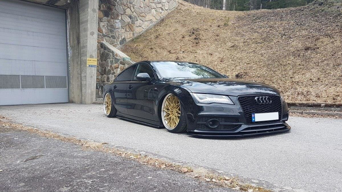 Maxton Cup Spoilerlippe Front Ansatz V.2 für Audi S7 / A7 S-Line C7 schwarz Hochglanz