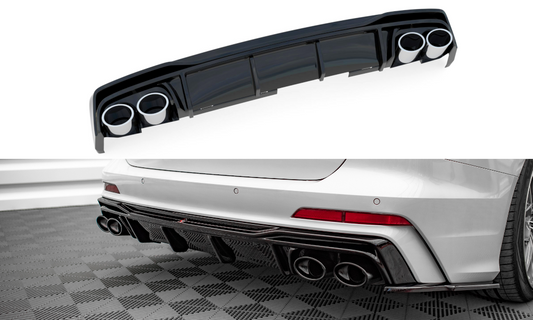 Diffusor Heck Ansatz für + Endschalldampfer Sportauspuff Attrappe Audi A6 S-Line / S6 C8 / C8 Facelift