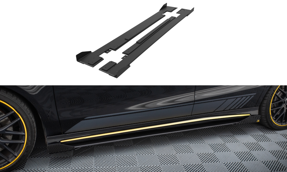 Street Pro Seitenschweller Ansatz für + Flaps Mercedes-AMG CLA 45 C117 Facelift schwarz Hochglanz