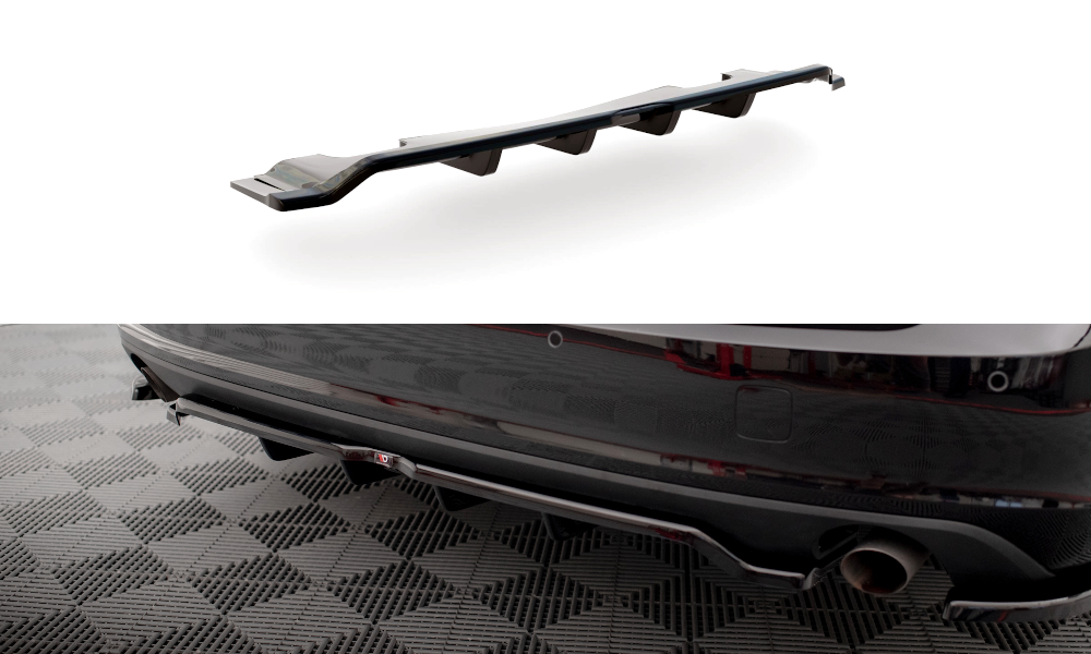 Mittlerer Cup Diffusor DTM Look Heck Ansatz V.2 für Volvo V90 Mk2 schwarz Hochglanz