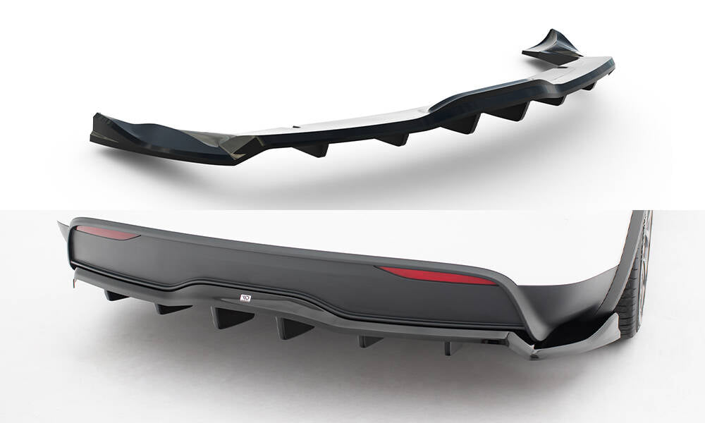 Mittlerer Cup Diffusor DTM Look Heck Ansatz V.2 für Tesla Model X Mk1 Facelift schwarz Hochglanz