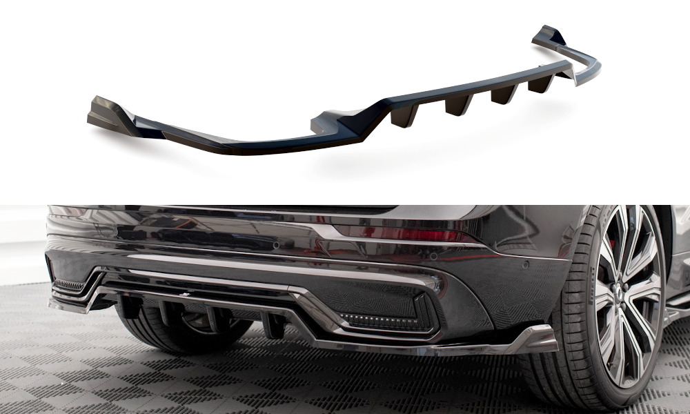 Mittlerer Cup Diffusor DTM Look Heck Ansatz für Volvo XC60 R-Design Mk2 Facelift schwarz Hochglanz