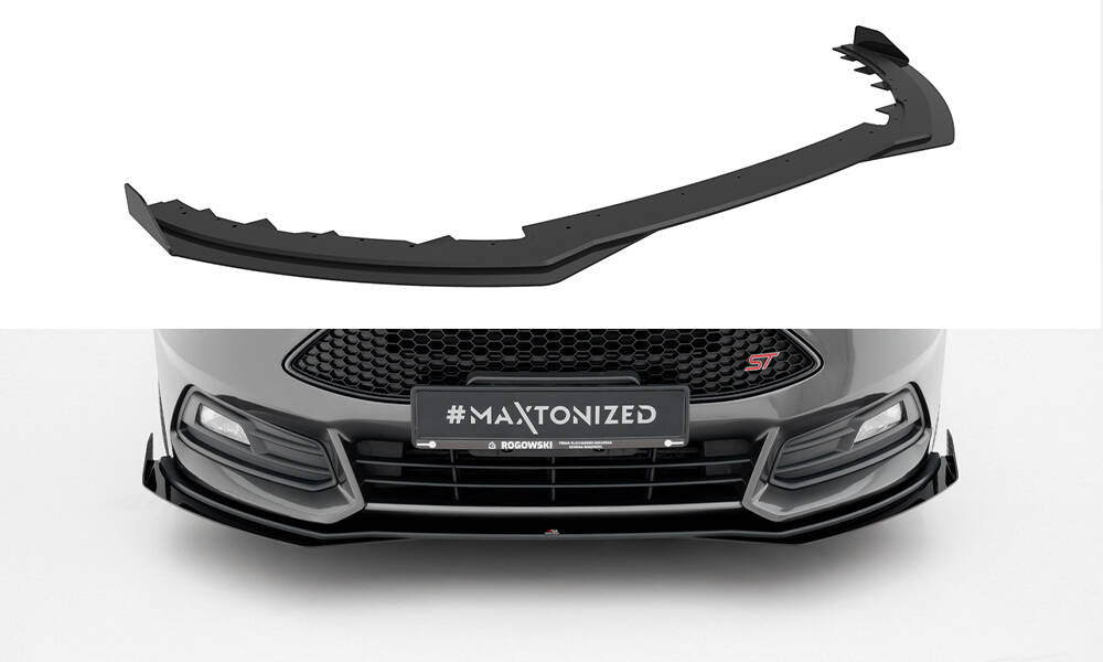 Street Pro Front Ansatz + Flaps für Ford Focus ST Mk3 Facelift schwarz Hochglanz