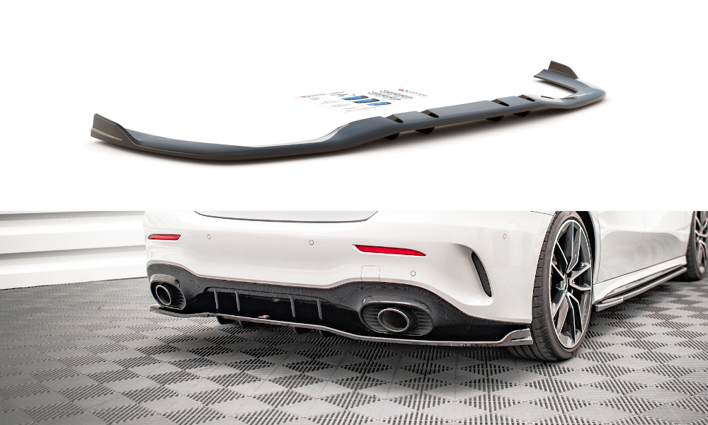 Mittlerer Cup Diffusor DTM Look Heck Ansatz V.2 für Mercedes A 35 AMG Limousine V177 schwarz Hochglanz