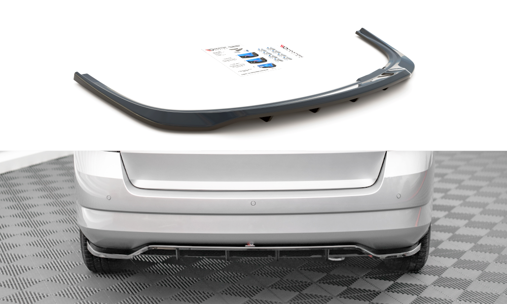 Mittlerer Cup Diffusor DTM Look Heck Ansatz für Skoda Fabia Combi Mk3 schwarz Hochglanz