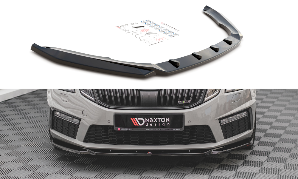 Front Ansatz V.3 für Skoda Octavia RS Mk3 Facelift schwarz Hochglanz
