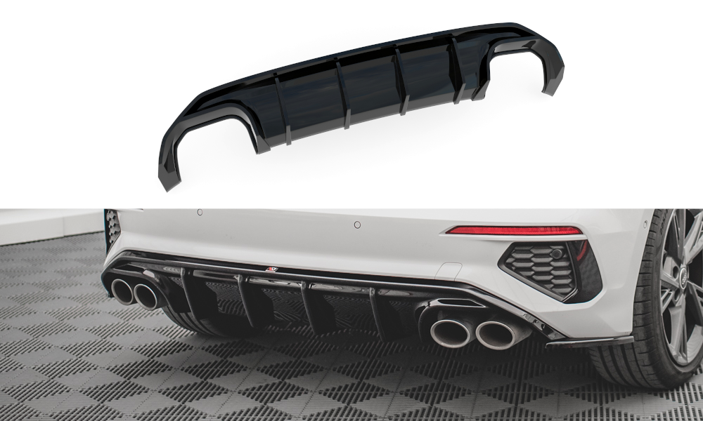 Diffusor Heck Ansatz für Audi S3 Sportback 8Y schwarz Hochglanz