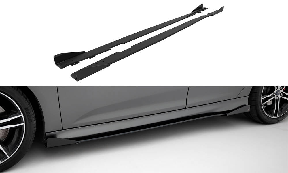 Street Pro Seitenschweller Ansatz + Flaps für Ford Focus ST Mk3 Facelift schwarz Hochglanz