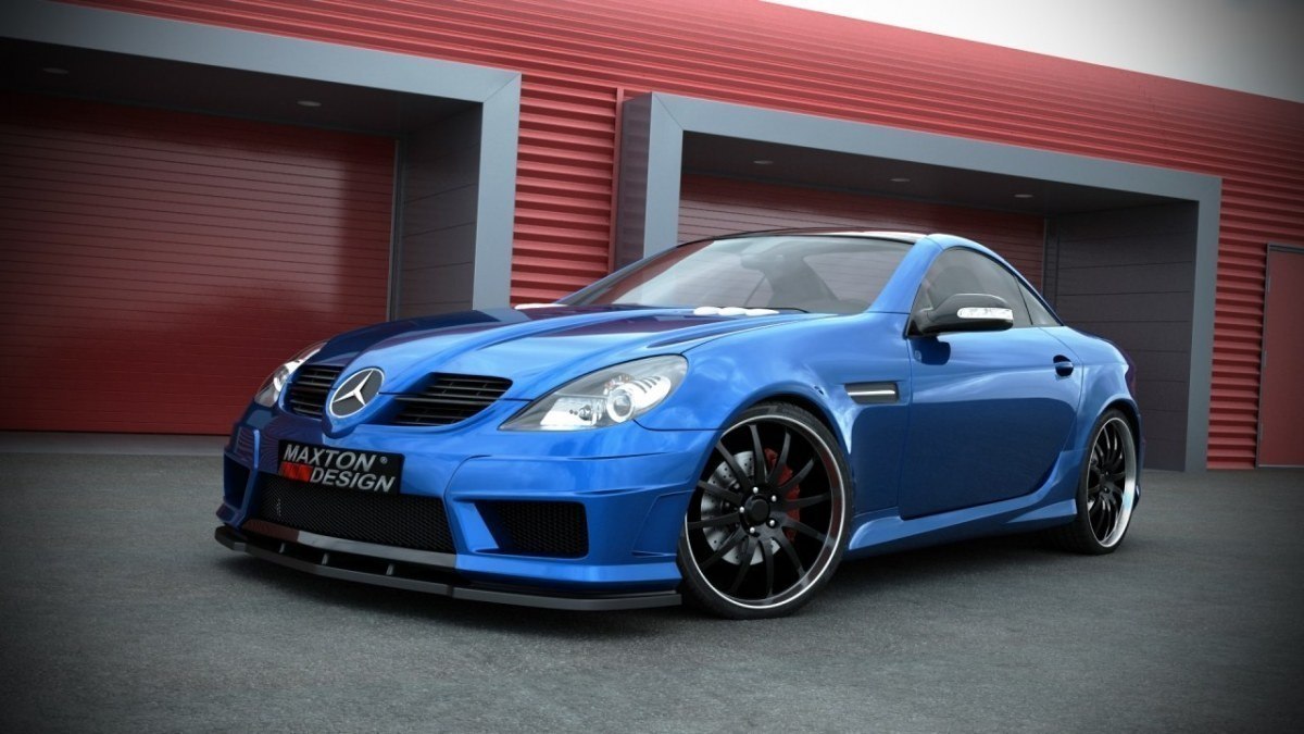 Front Stoßstange Frontschürze + Splitter passend für Mercedes SLK R171 (SLK R172 AMG Look) schwarz Hochglanz schwarz Hochglanz