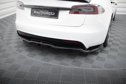 Mittlerer Cup Diffusor DTM Look Heck Ansatz für V.1 Tesla Model S Plaid Mk1 Facelift schwarz Hochglanz