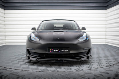 Front Ansatz V.3 für Tesla Model 3 schwarz Hochglanz
