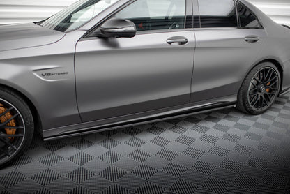 Seitenschweller Ansatz für Mercedes-AMG C63 Limousine / Kombi W205 Facelift schwarz Hochglanz